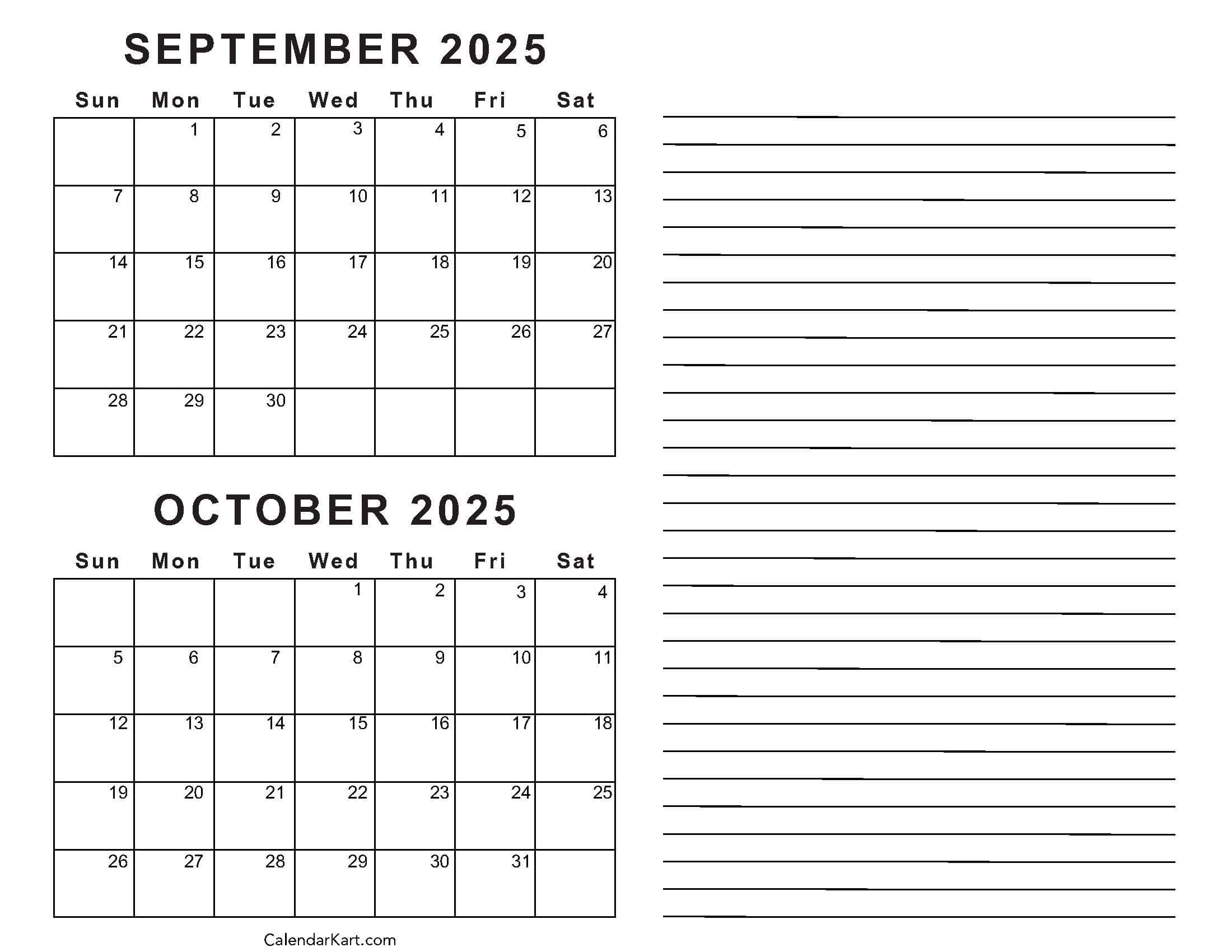 September October Calendar 2025