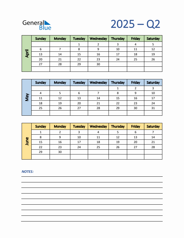 Free Printable 2nd Auarter 2025 Calendar