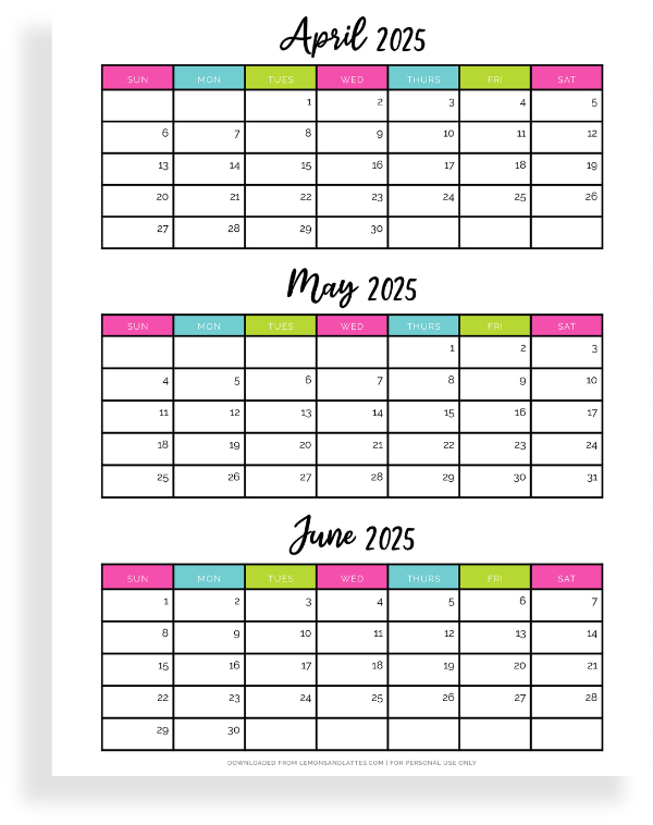Quarterly Calendar Printables 2025