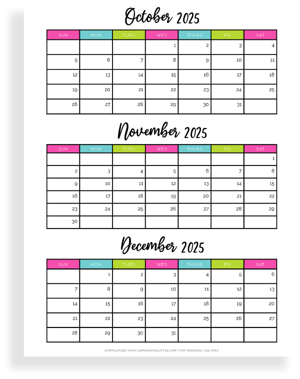 Quarterly Calendar Printables 2025