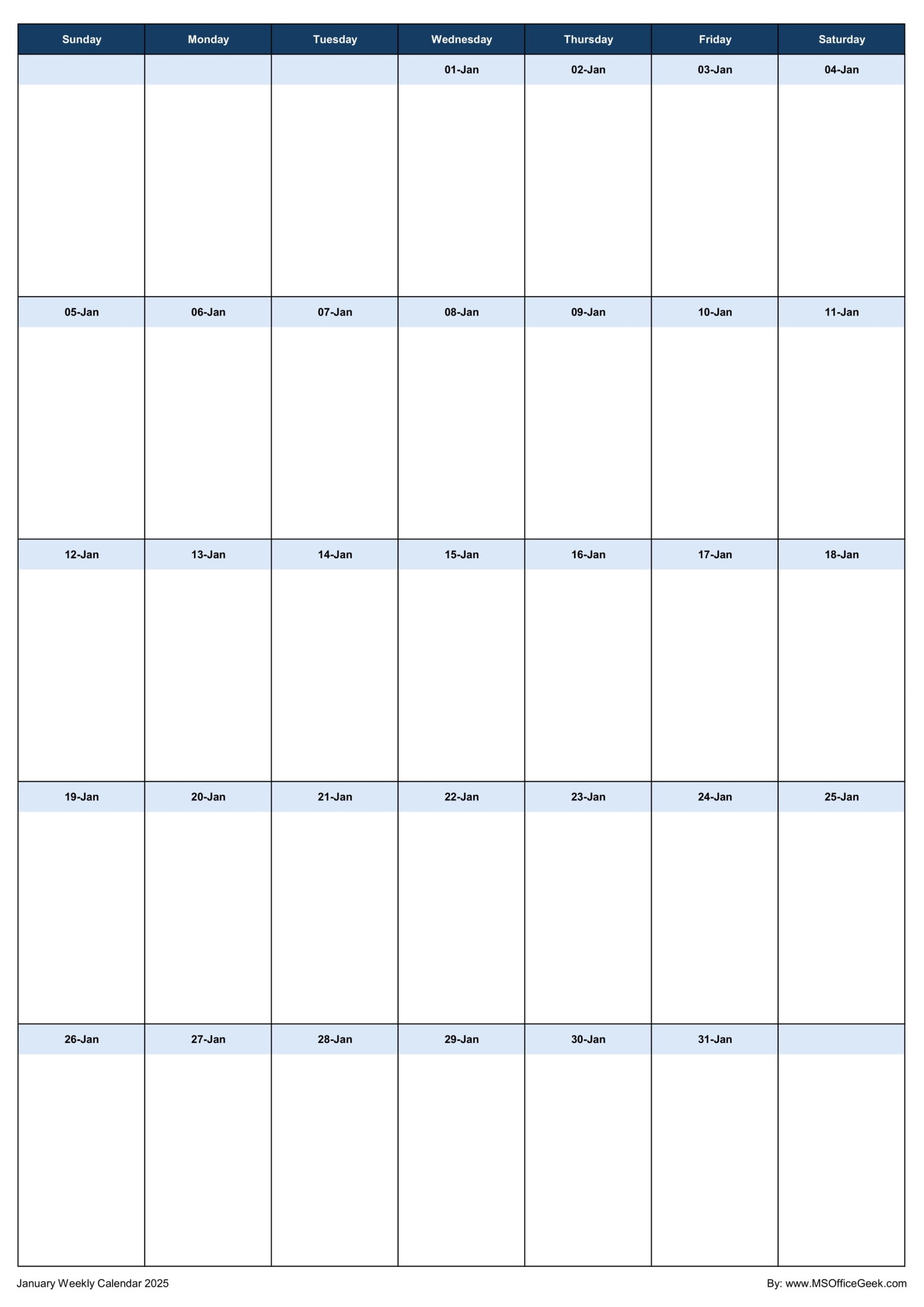 Ready To Use Printable Weekly Calendar 2025 MSOfficeGeek