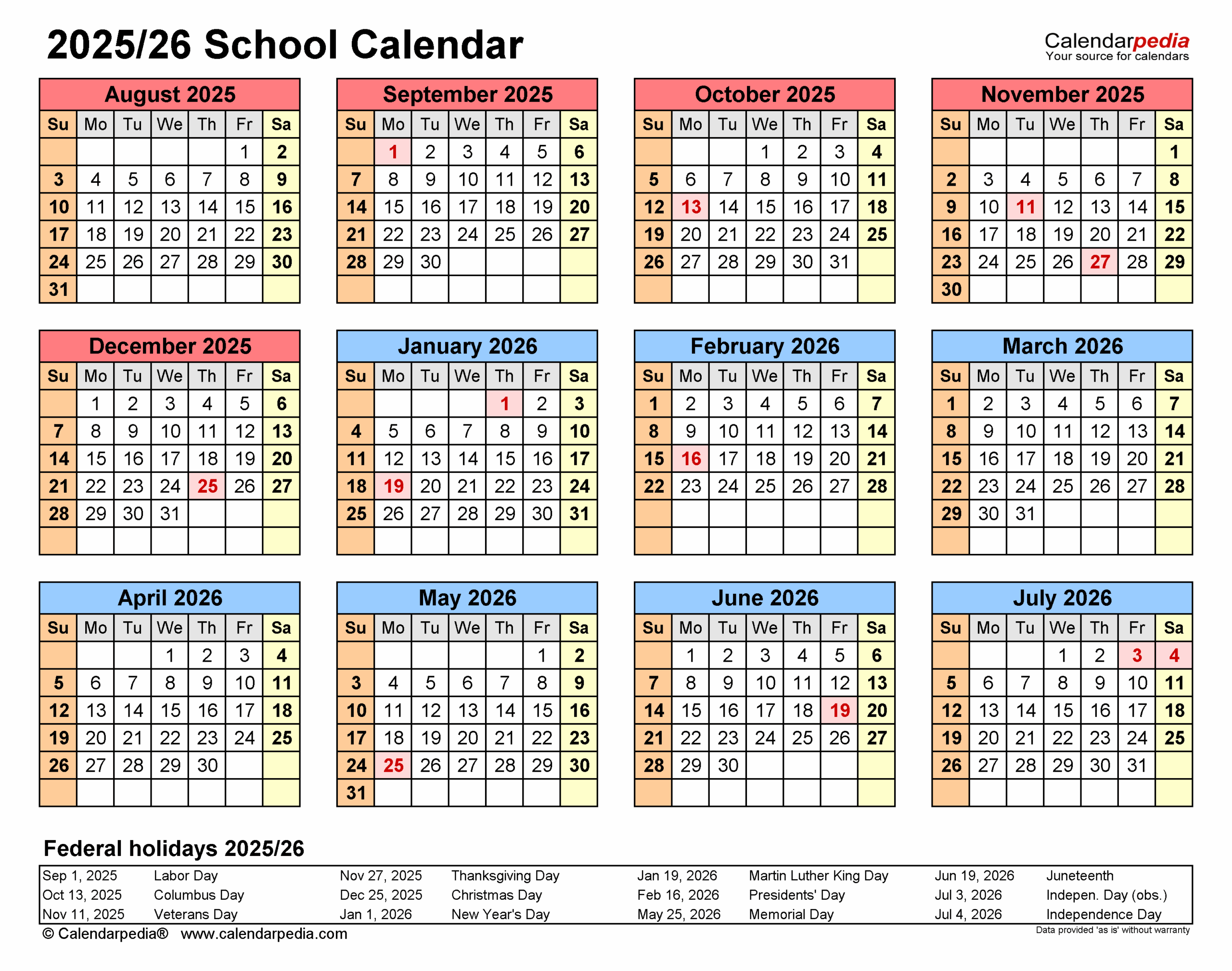 Free Printable 2025 Schoo Calendar