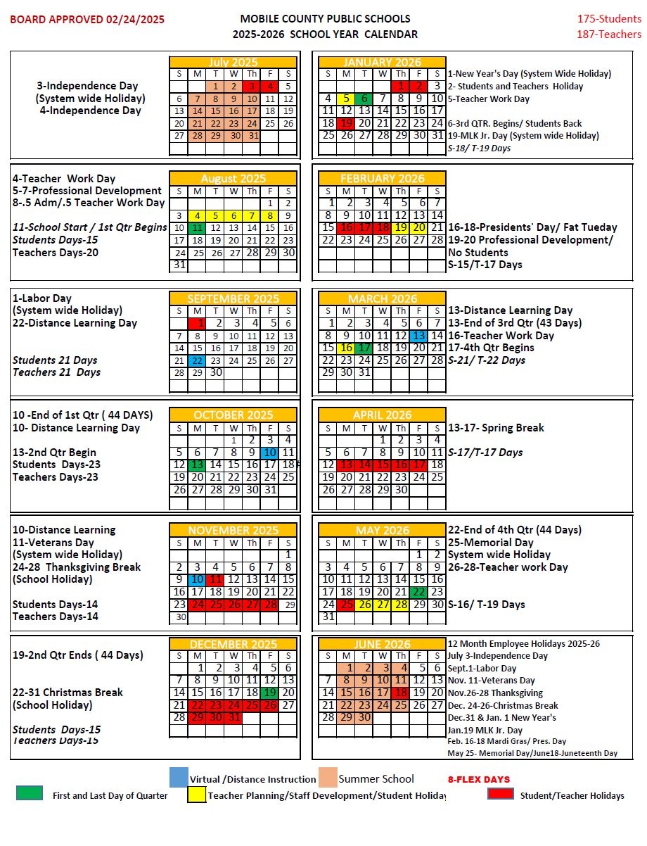 School Year Calendars Mobile County Public Schools