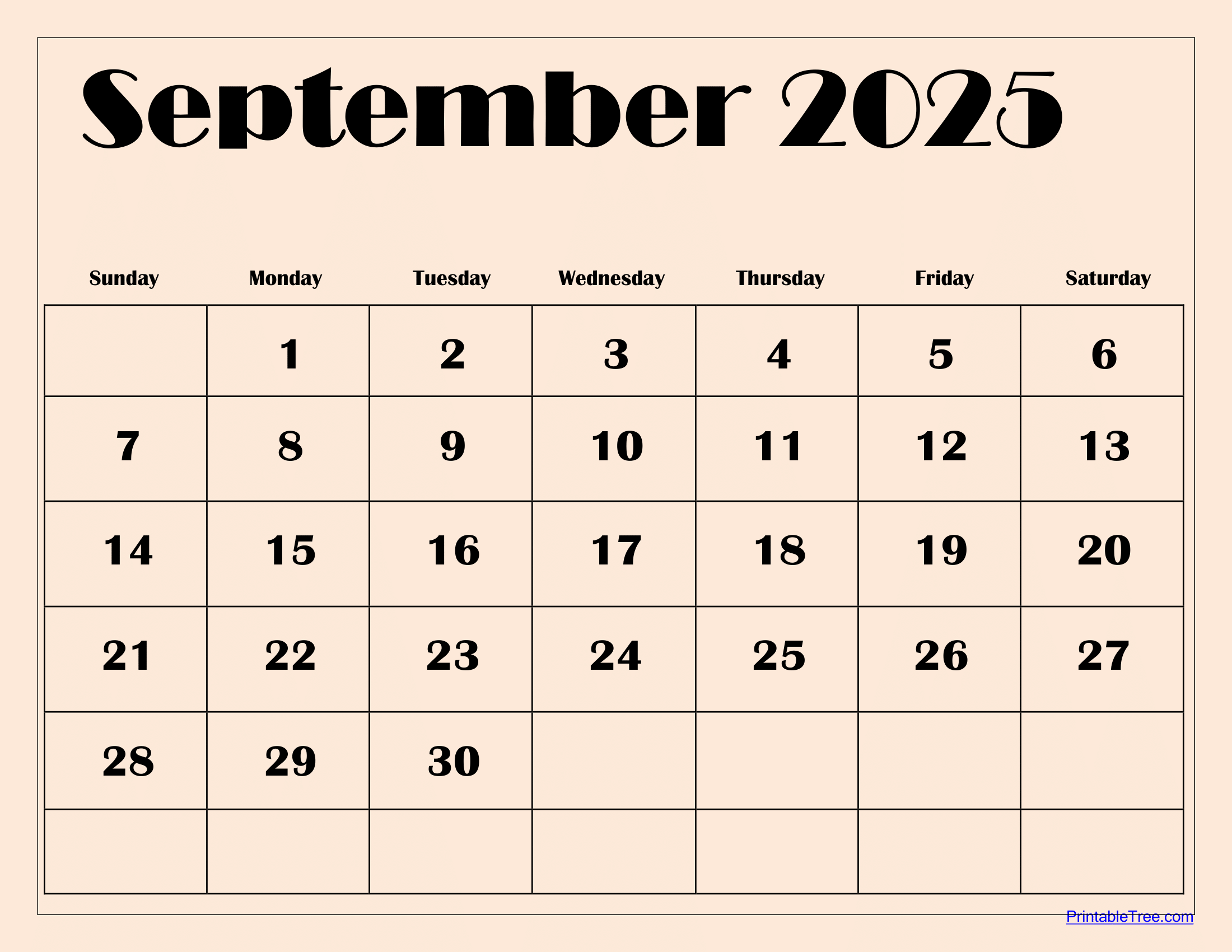Month Of September 2025 Calendar Printable