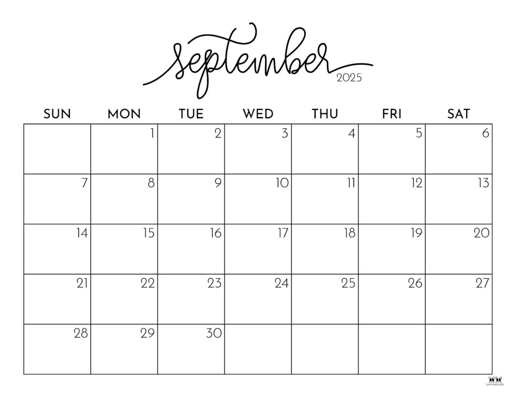 September 2025 Calendars 107 FREE Printables Printabulls