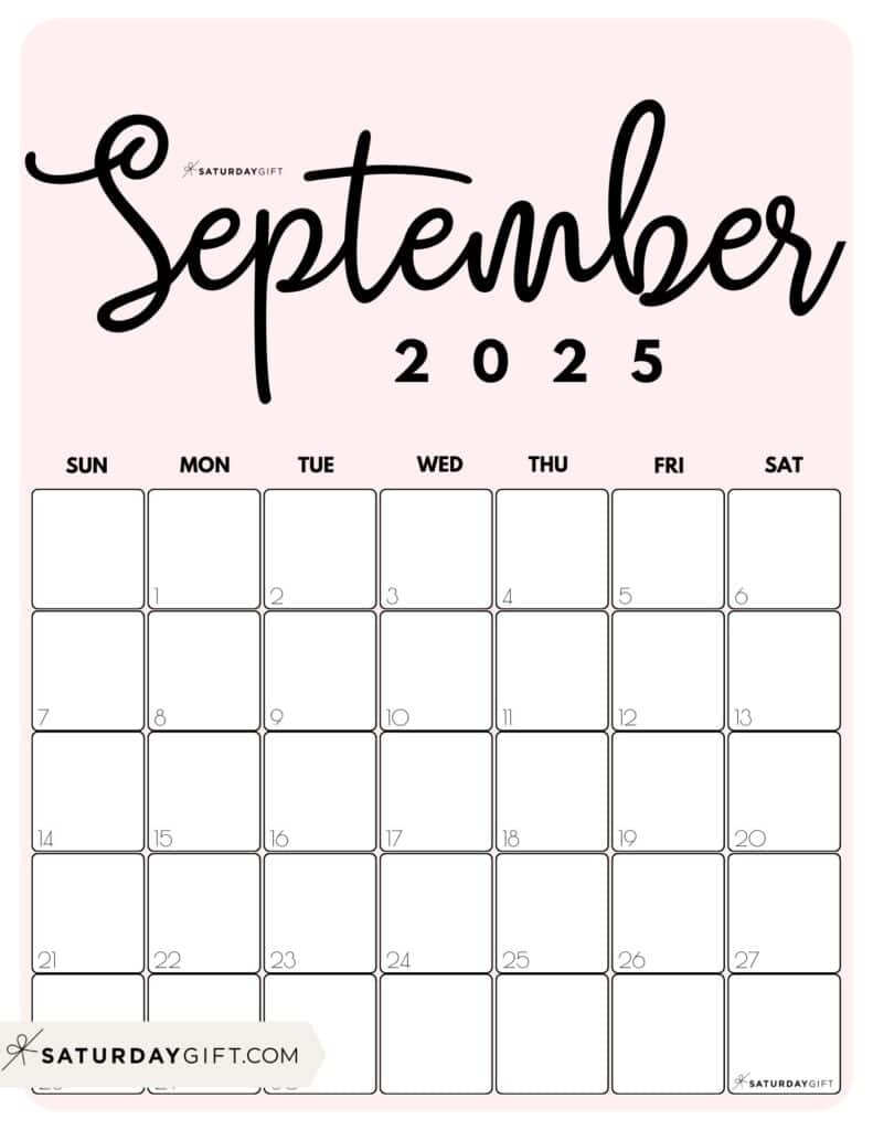 September Calendar 2025 Pink
