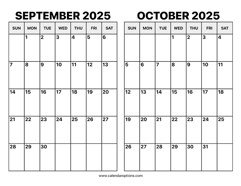 September And October 2025 Calendar Calendar Options