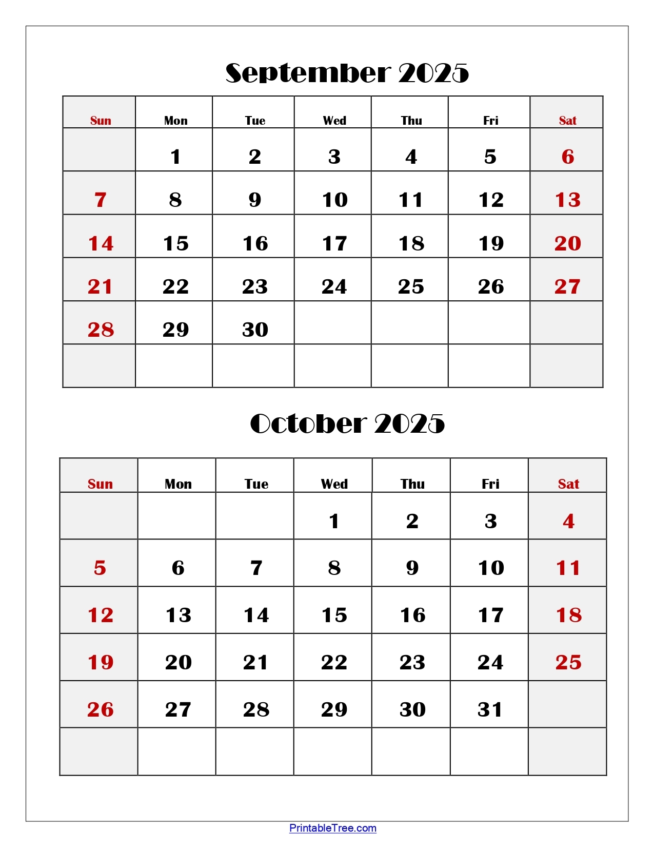 Printable Calendar September October 2025 2
