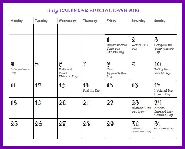 Special Days In July 2025 Www epicamlv