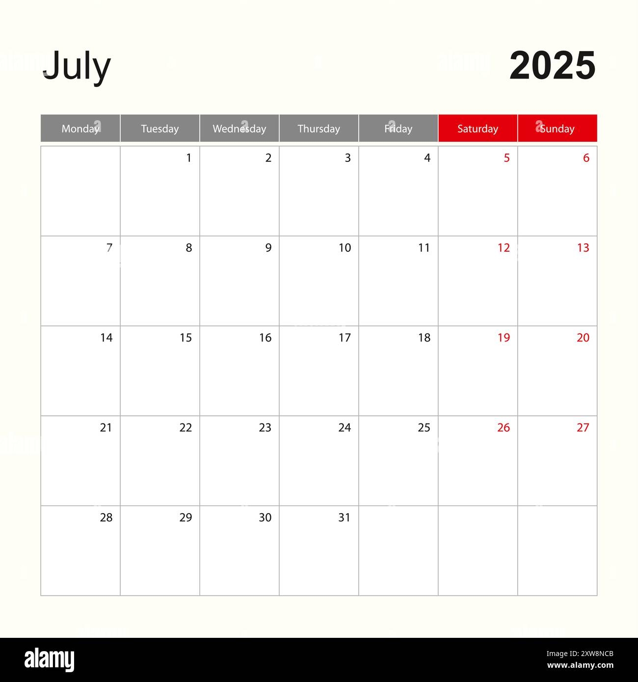 Wall Calendar Template For July 2025 Holiday And Event Planner 