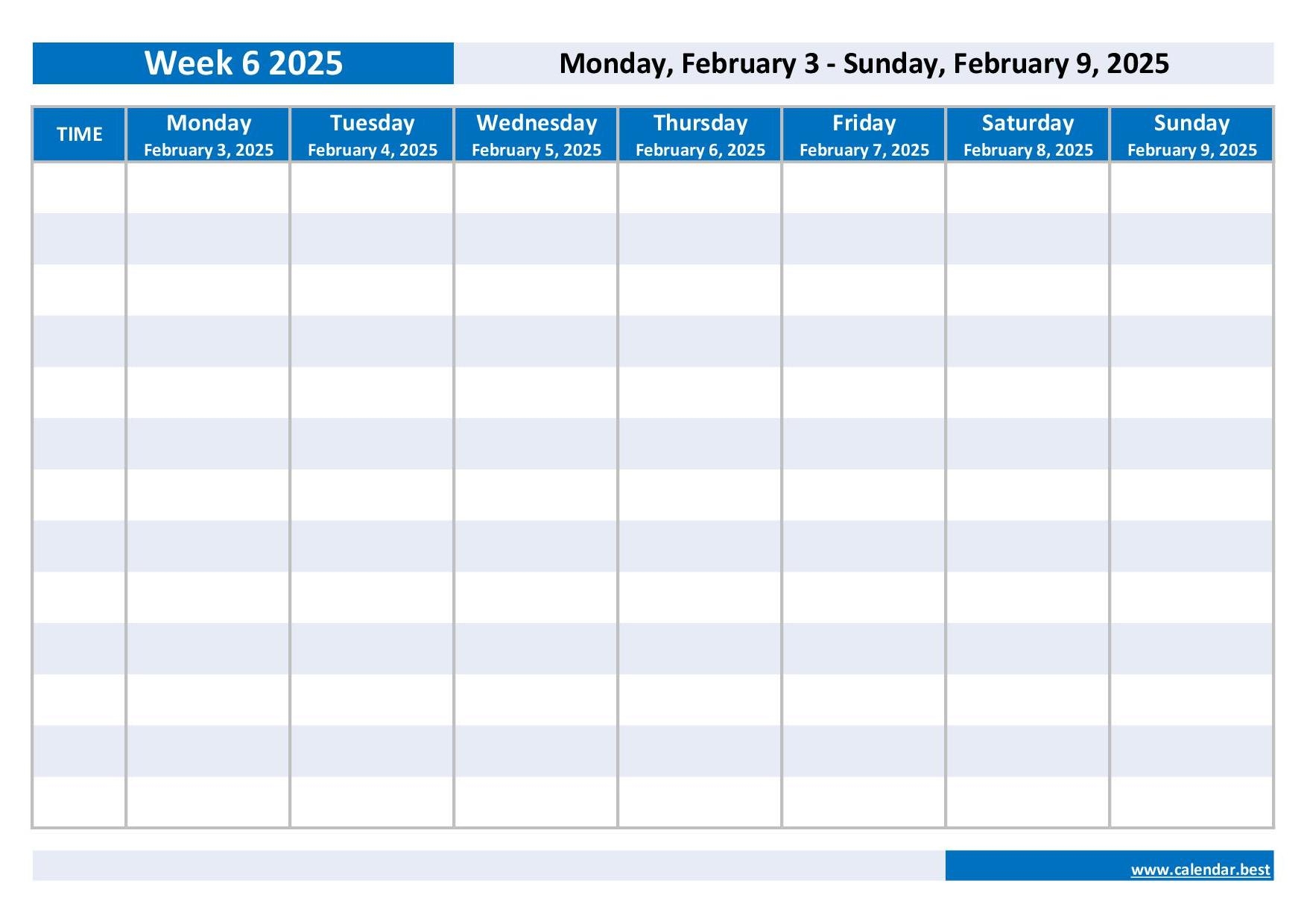 Week 6 2025 Dates Calendar And Weekly Schedule To Print