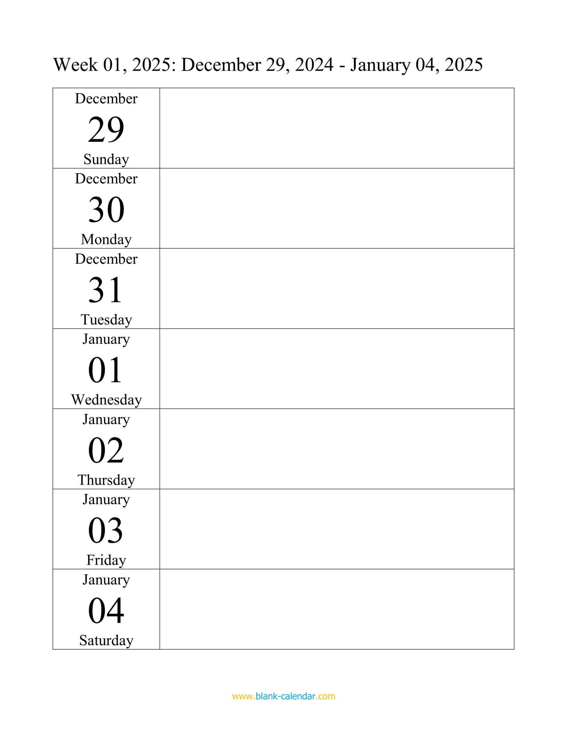 Free Printable 2025 Weekly Calendar Templates