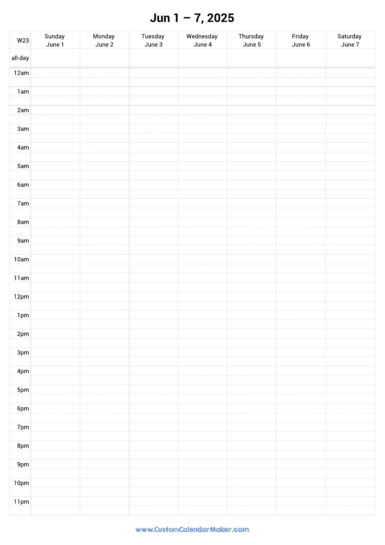 Free Printable Calendar 2025 With Time Slots