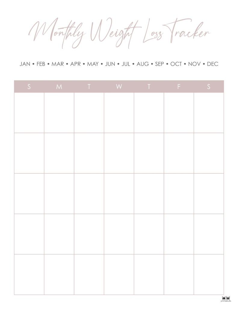Free Printable 2025 Weight Loss Calendar Template