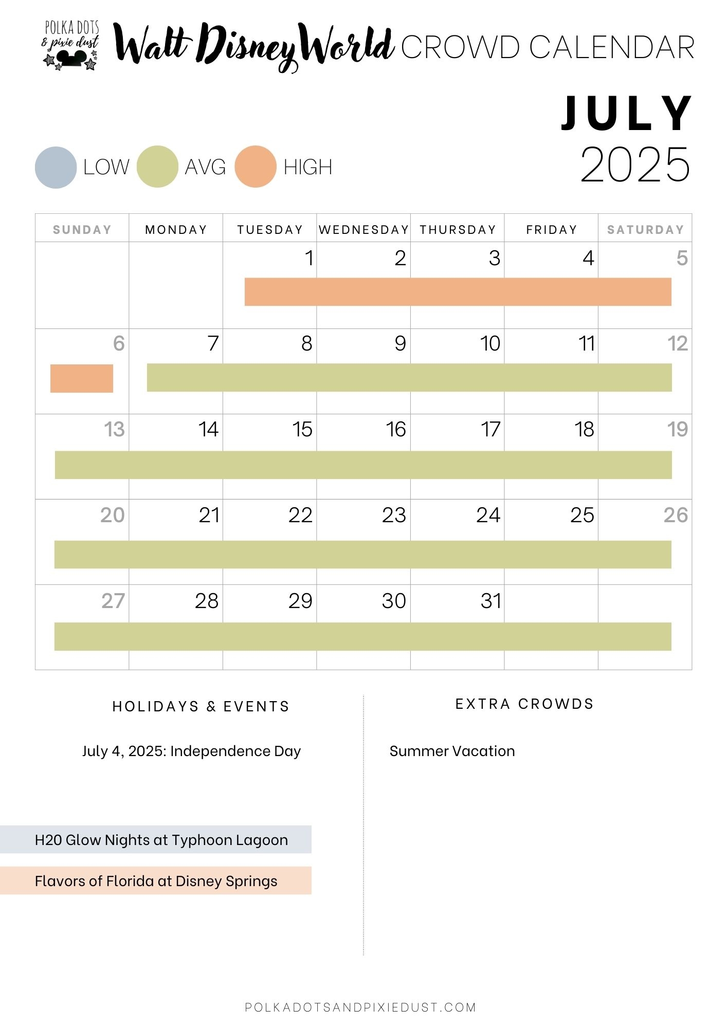 Disney Crowd Calendar July 2025