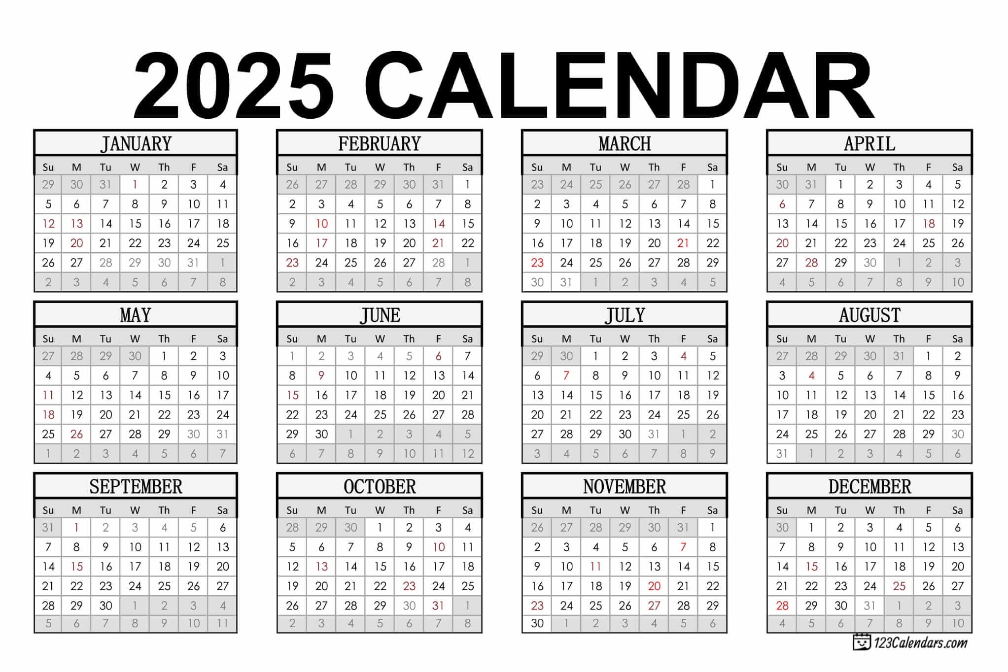 Free Printable 2025 Calendar No Downloads