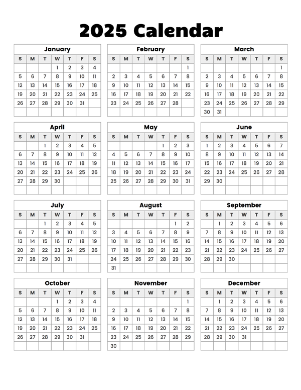Year At A Glance Calendar 2025 Calendar Options