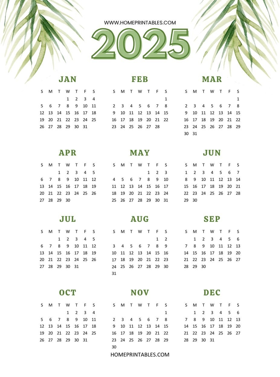 Yearly Calendar 2025 On One Page 40 Best Free Templates 