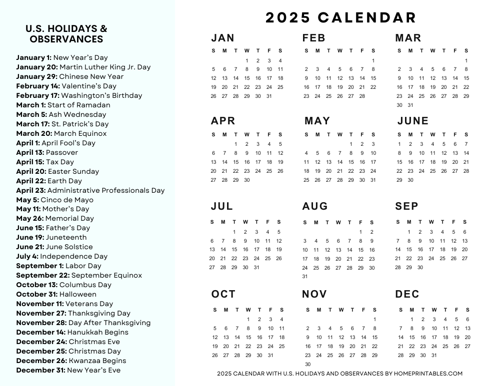 Yearly Calendar 2025 On One Page 40 Best Free Templates 