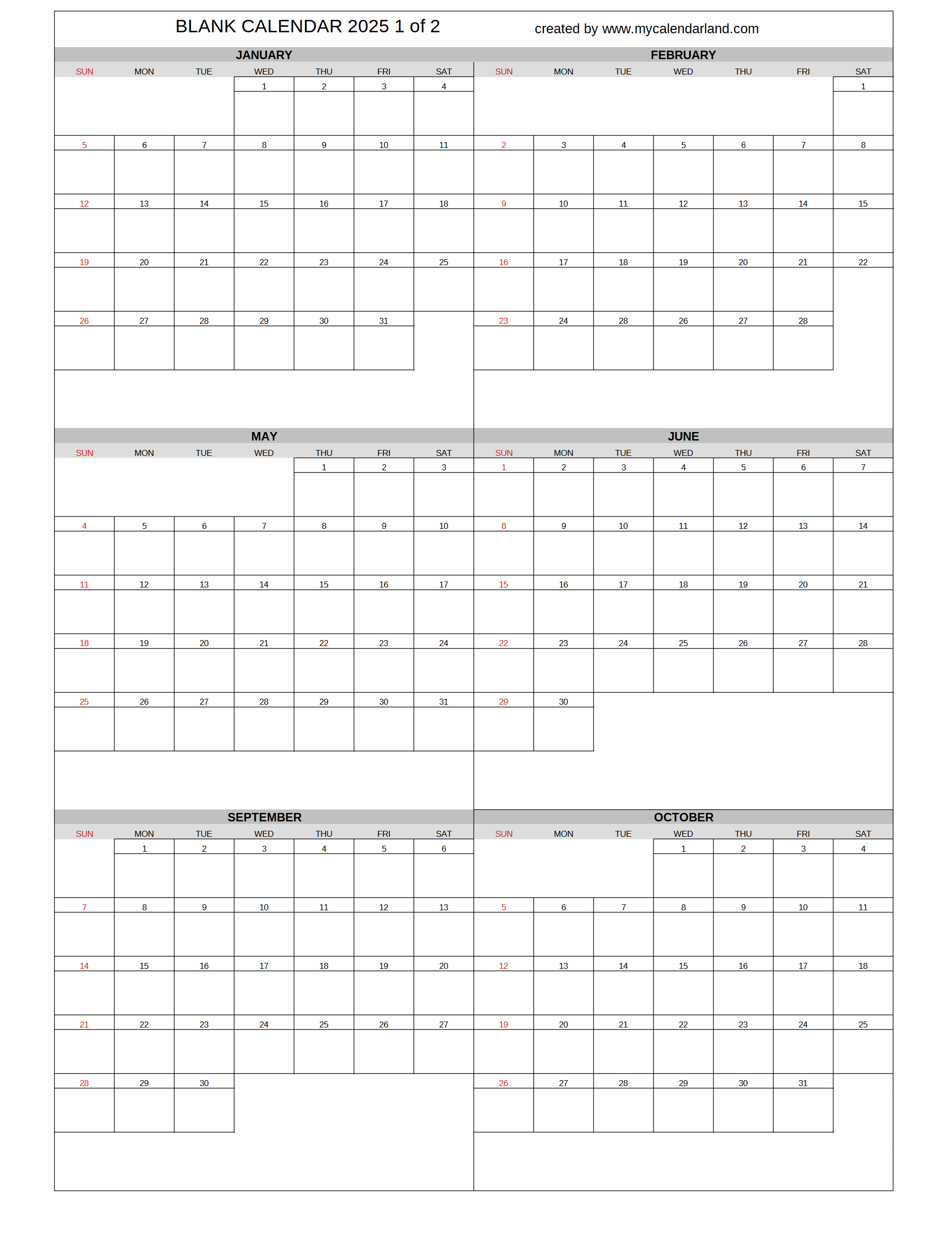 Free Printable 2025 Calendar Big Boxes